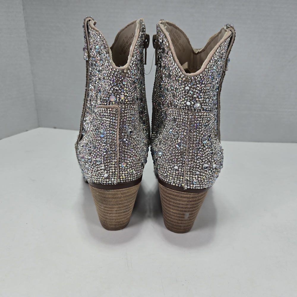 Sincerely Jules Silver Rhinestone Shimmering Cowboy Cowgirl Ankle Booties Size 7 - Picture 4 of 14